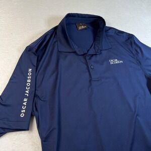 Oscar Jacobson Polo Shirt Mens XL Blue Solid Golf Performance Moisture Wicking